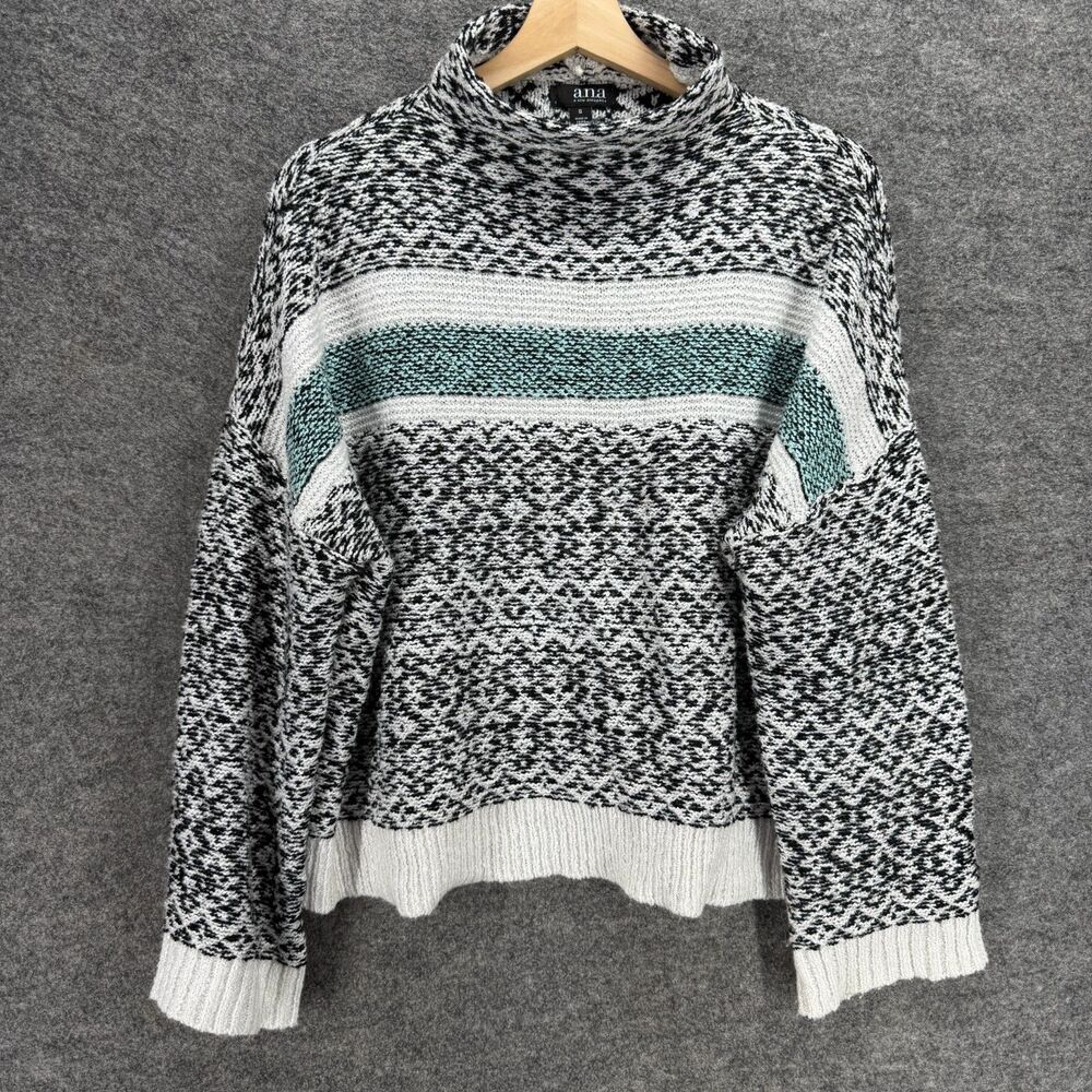 A New Approach Sweater Pullover Women S Small White Geometric Knit High Neck
